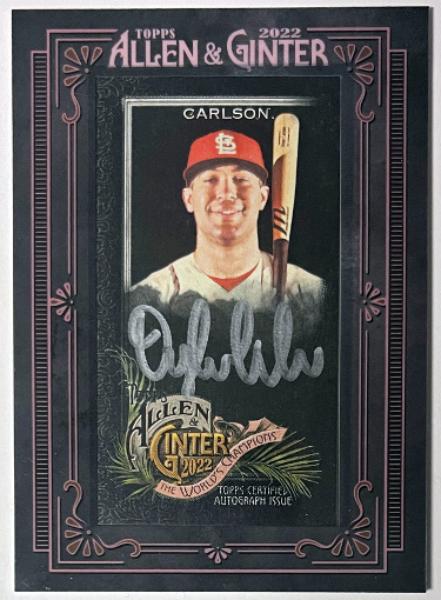 CTBL-041967 Dylan Carlson Signed 2022 Topps Allen & Ginter Mini Black Framed No.MA-DC- 25 Card - St. Louis Cardinals