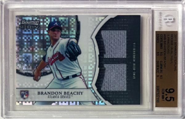 CTBL-041998 Brandon Beachy 2011 Bowman Sterling Rookie Dual Relic X-Factor No.BB- 199- Beckett & BGS Graded 9.5 Gem Mint with Sub Grades Card