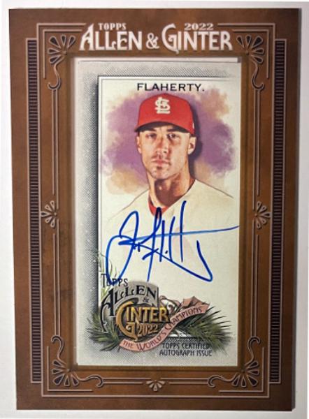 CTBL-042022 Jack Flaherty Signed 2022 Topps Allen & Ginter Mini Framed Auto On No.MA-JF Card- St. Louis Cardinals