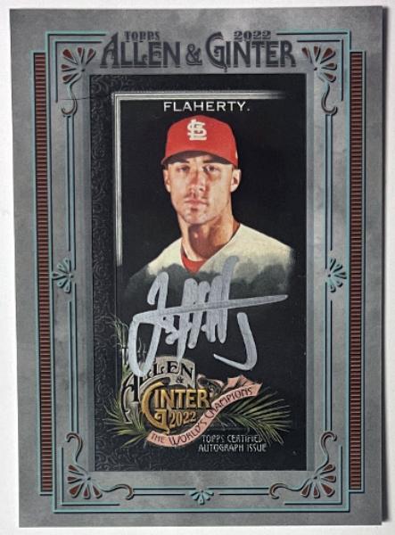 CTBL-041964 Jack Flaherty Signed 2022 Allen & Ginter Framed Silver Mini 50 Auto Card - St. Louis Cardinals & Silver Signature