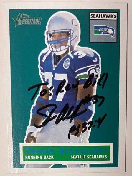 CTBL-042006 Shaun Alexander Signed 2001 Topps Heritage On Auto No.54 Bill & PS 37.4 Card - Seattle Seahawks