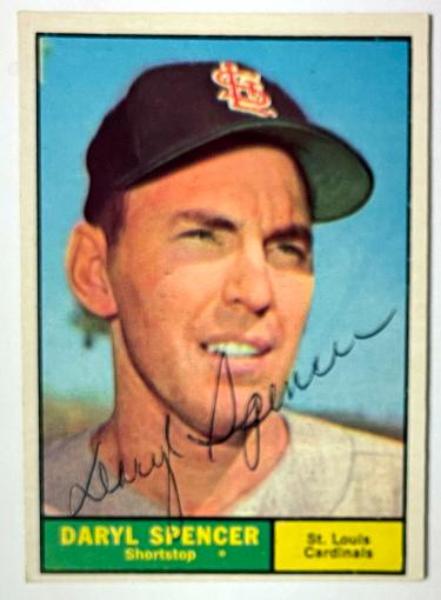CTBL-042037 Daryl Spencer Signed 1961 Topps On Auto No.357 Card - COA - St. Louis Cardinals