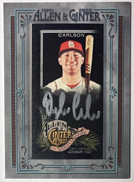 CTBL-041966 Dylan Carlson Signed 2022 Topps Allen & Ginter X Dylan Silver Framed Mini Auto Cardinals SP 46-50 Card
