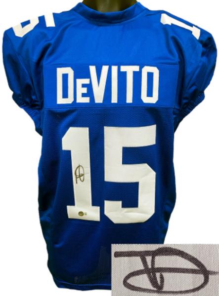 CTBL-042020 Tommy DeVito Signed York Blue Custom Stitched Pro Style Football Jersey - Beckett Witnessed No.1W228103