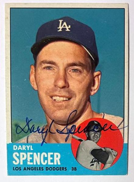 CTBL-042371 Daryl Spencer Signed 1963 Topps On Auto No.502 Card - COA - Los Angeles Dodgers