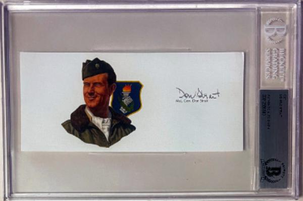 CTBL-042072 Donald Strait Signed 6.5 x 3 in. Cut Signature with Image BAS & Beckett Encapsulated - WWII & Korean War & Double Ace Pilot 13.5 Kills