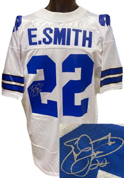 CTBL-042138 Emmitt Smith Signed Dallas Cowboys Official White Wilson TB Authentic NFL No.22 Beckett Review & COA Jersey