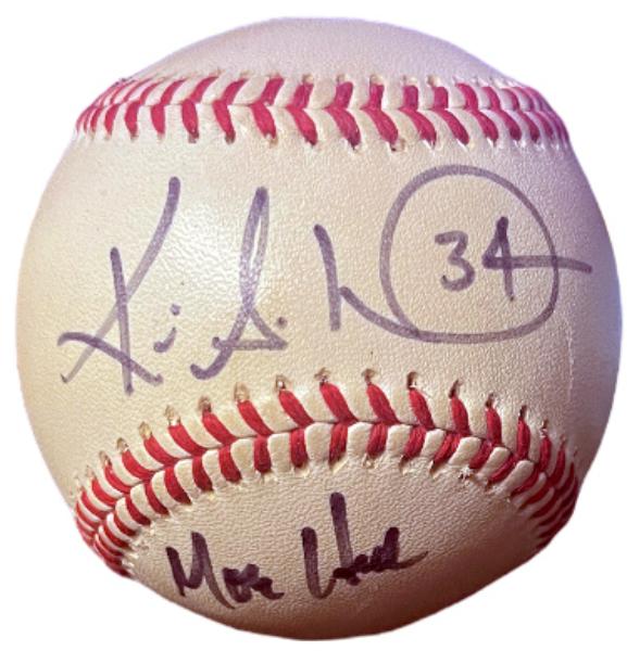 CTBL-042291 Kevin Milwood Signed Wilson Official Major League No.34 with Moe Hill Toned Baseball - COA - Braves & Phillies
