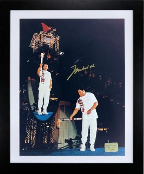 Picture of RDB Holdings & Consulting CTBL-F42757 Muhammad Ali Signed 16 x 20 in. 1996 Atlanta Olympics Torch Lighting Custom Framing- 1996 Photo - Beckett & Ali & Prince COA with VHS Tape