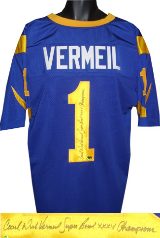 Picture of Athlon CTBL-015927N Dick Vermeil Signed Blue TB Custom Stitched Pro Style Football Jersey with Dual Coach & Super Bowl XXXIV Champions&#44; Extra Large