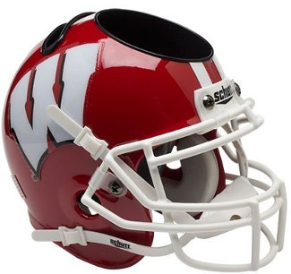 Picture of Athlon CTBL-015940 Wisconsin Badgers Scarlet NCAA Football Schutt Mini Helmet Desk Caddy