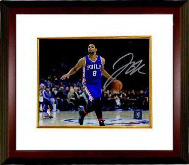 CTBL-MW20427 8 x 10 in. Jahlil Okafor Signed Philadelphia 76ers Horizontal Blue Jersey Dribble Photo Frame, White & Mahogany