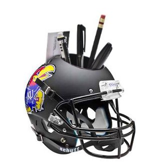 Picture of Athlon CTBL-014656 Kansas Jayhawks Matte Black NCAA Football TB Schutt Mini Helmet Desk Caddy