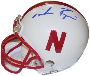 Picture of Athlon CTBL-002392b Mike Rozier Signed Nebraska Cornhuskers Replica Mini Helmet - Heisman-Left Side Blue Sig