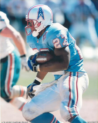Picture of Athlon CTBL-015379 Eddie George Unsigned Tennessee Oilers 8 x 10 Photo with No.27 Blue Jersey vs Dolphins