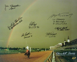 Picture of Athlon CTBL-A12448 Steve Cauthen Signed Churchill Downs Kentucky Derby Winners - 1978 Horse Racing Rainbow Photo 7 Signatures - 16 x 20