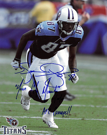 Picture of Athlon CTBL-018919 Kevin Dyson Signed Tennessee Titans Action Photo with Triple Music City Miracle, 01 - 08 - 00 & Afc Champs - 8 x 10
