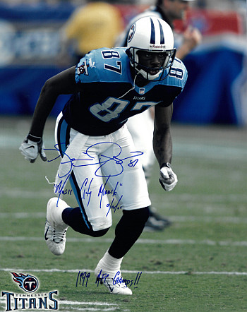 Picture of Athlon CTBL-018920 Kevin Dyson Signed Tennessee Titans Action Photo with Triple Music City Miracle, 01 - 08 - 00 & 1999 Afc Champs - 16 x 20