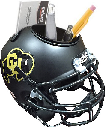 Picture of Athlon CTBL-017912 Colorado Buffaloes - Black Matte Gold Logo NCAA Football Schutt Mini Helmet Desk Caddy