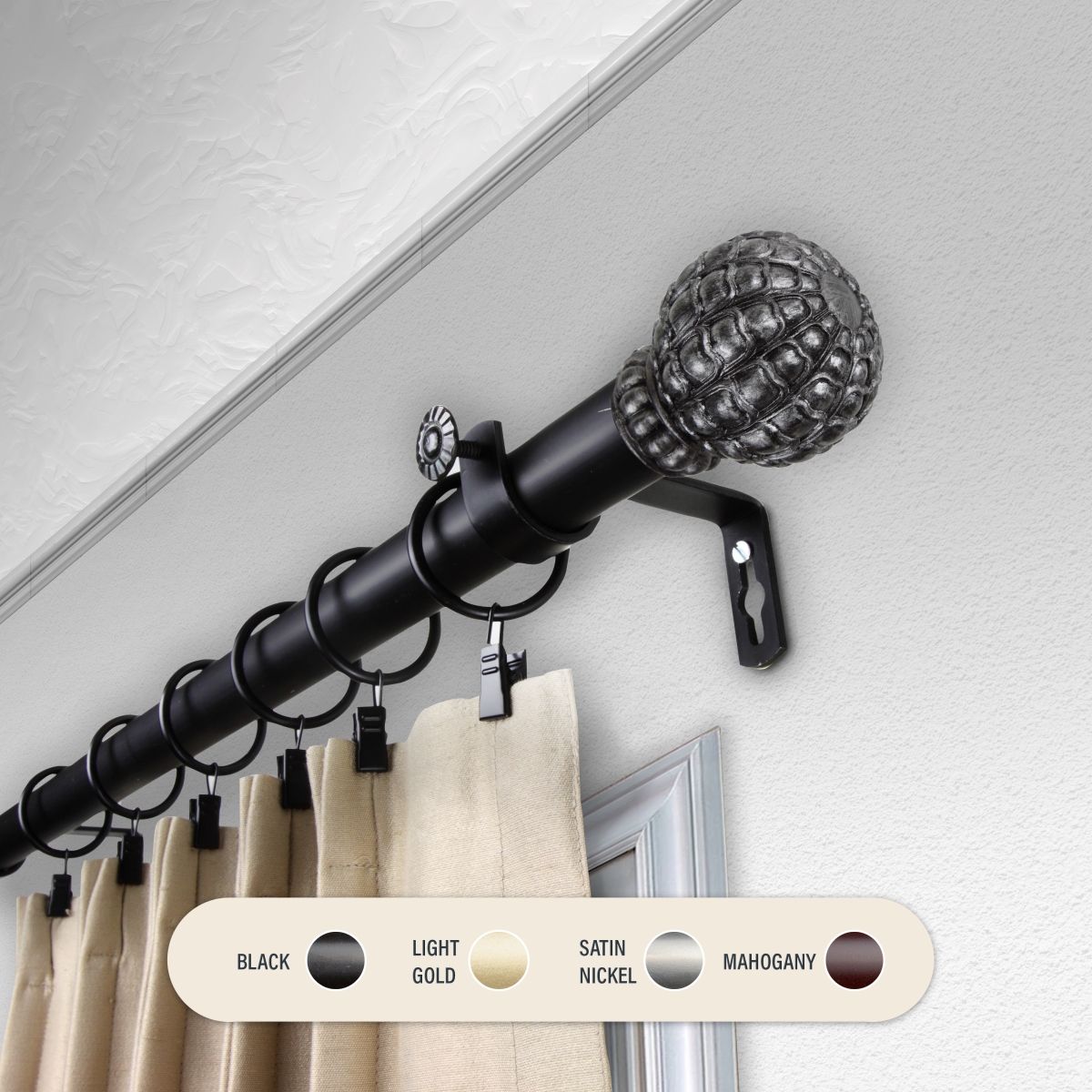 Picture of Central Design 100-05-662 1 in. Velia Curtain Rod with 66 to 120 in. Extension&#44; Black