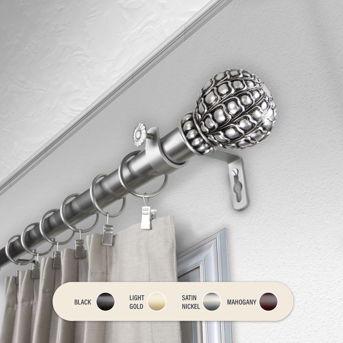 Picture of Central Design 100-05-1605 1 in. Velia Curtain Rod with 160 to 240 in. Extension&#44; Satin Nickel