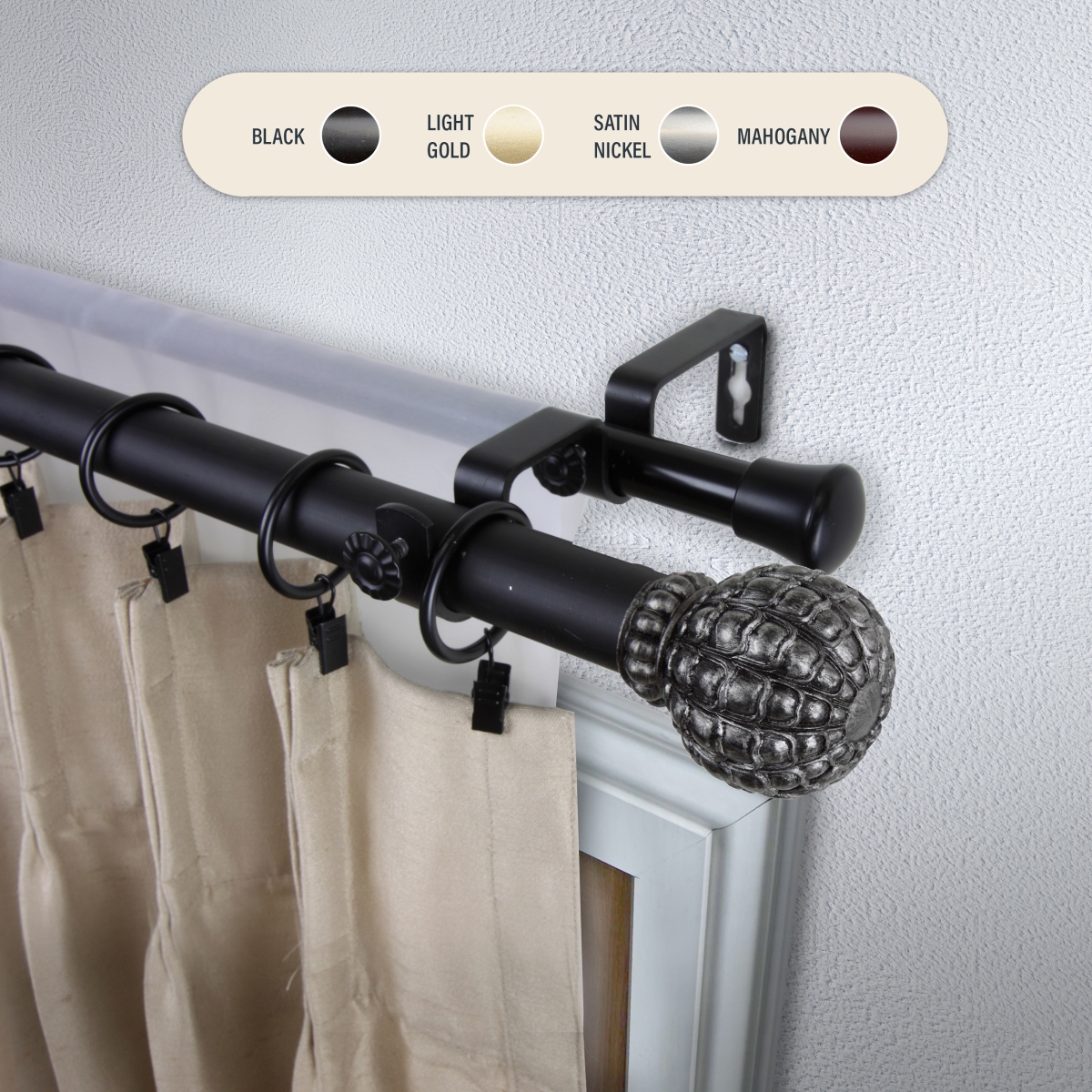 Picture of Central Design 100-05-282-D 1 in. Velia Double Curtain Rod with 28 to 48 in. Extension&#44; Black