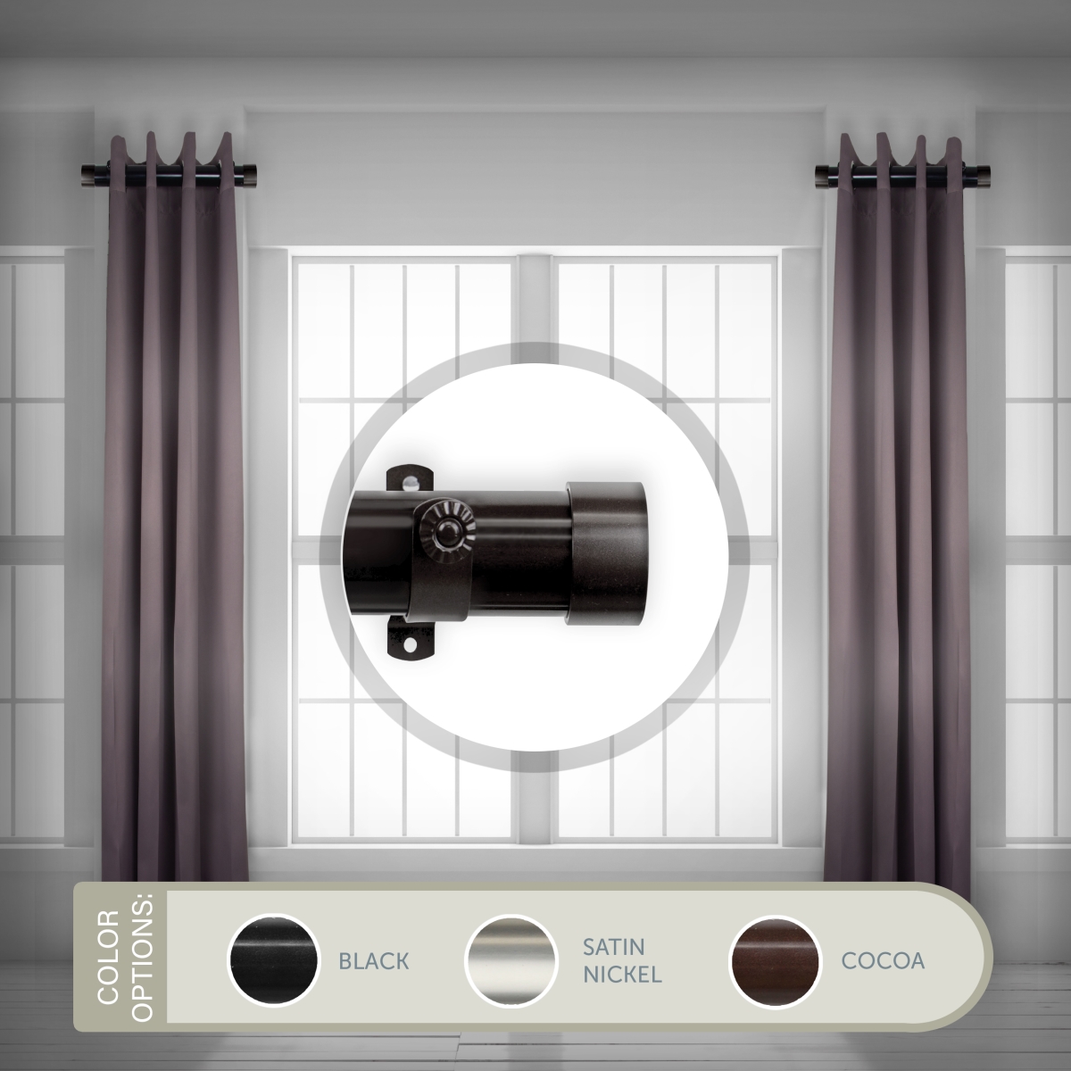 1.5 in. Basic Side Curtain Rod Set for 12 to 20 in. Winodws, Black - Set of 2