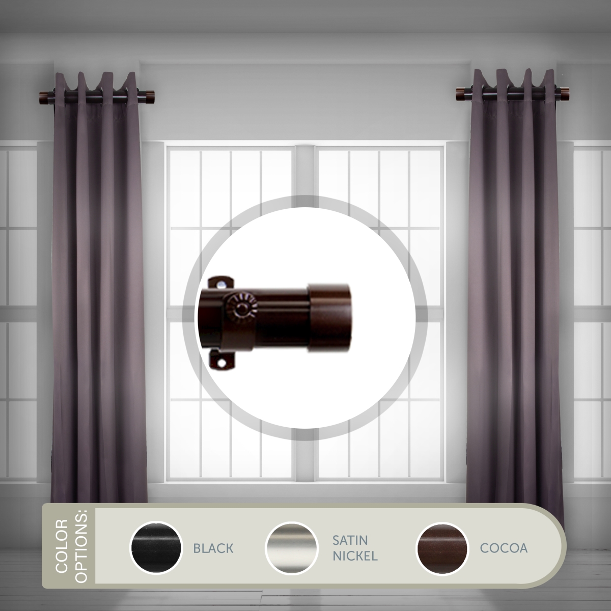 1.5 in. Basic Side Curtain Rod Set for 12 to 20 in. Winodws, Cocoa - Set of 2