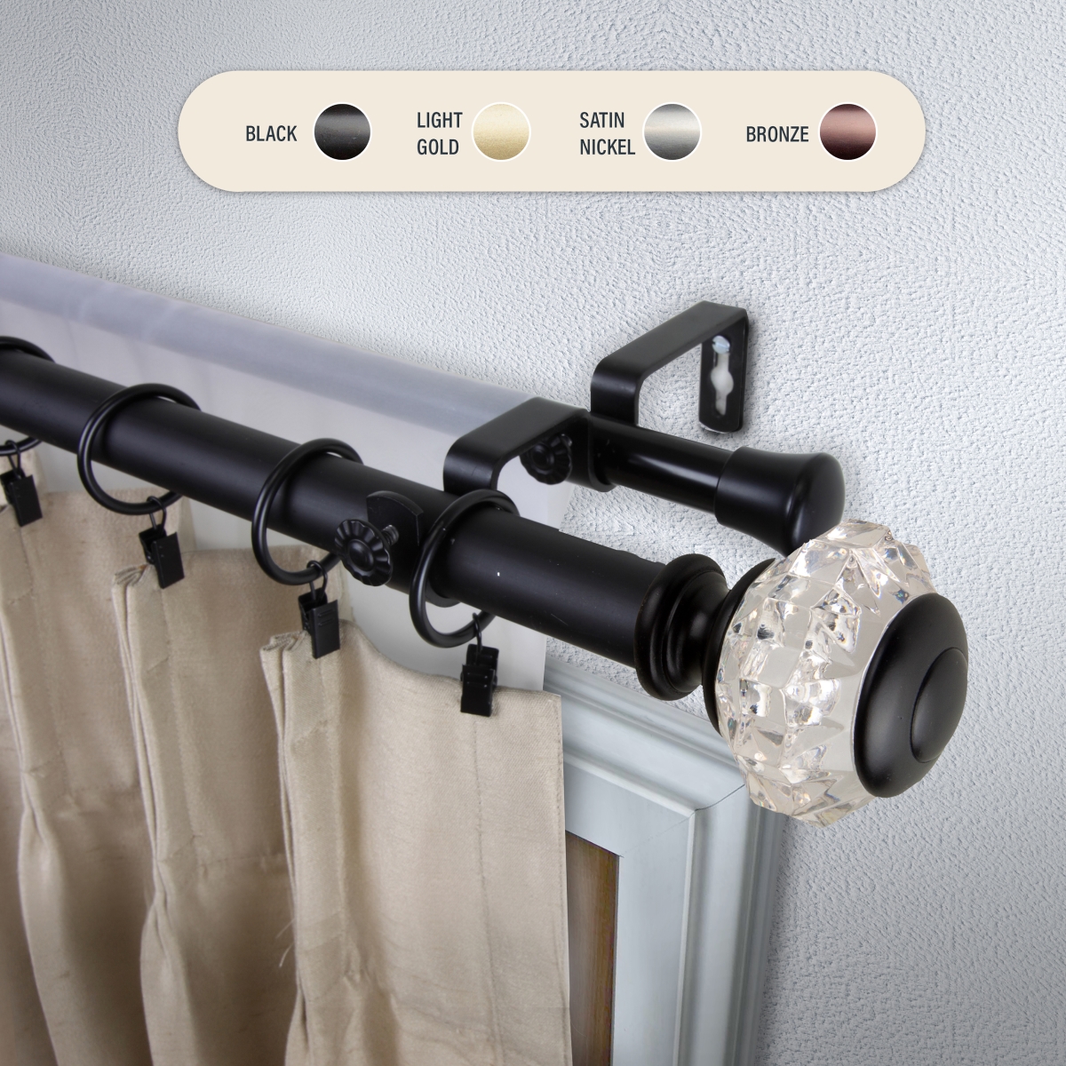 100-59-662-D 1 in. Lyla Double Curtain Rod with 66 to 120 in. Extension, Black
