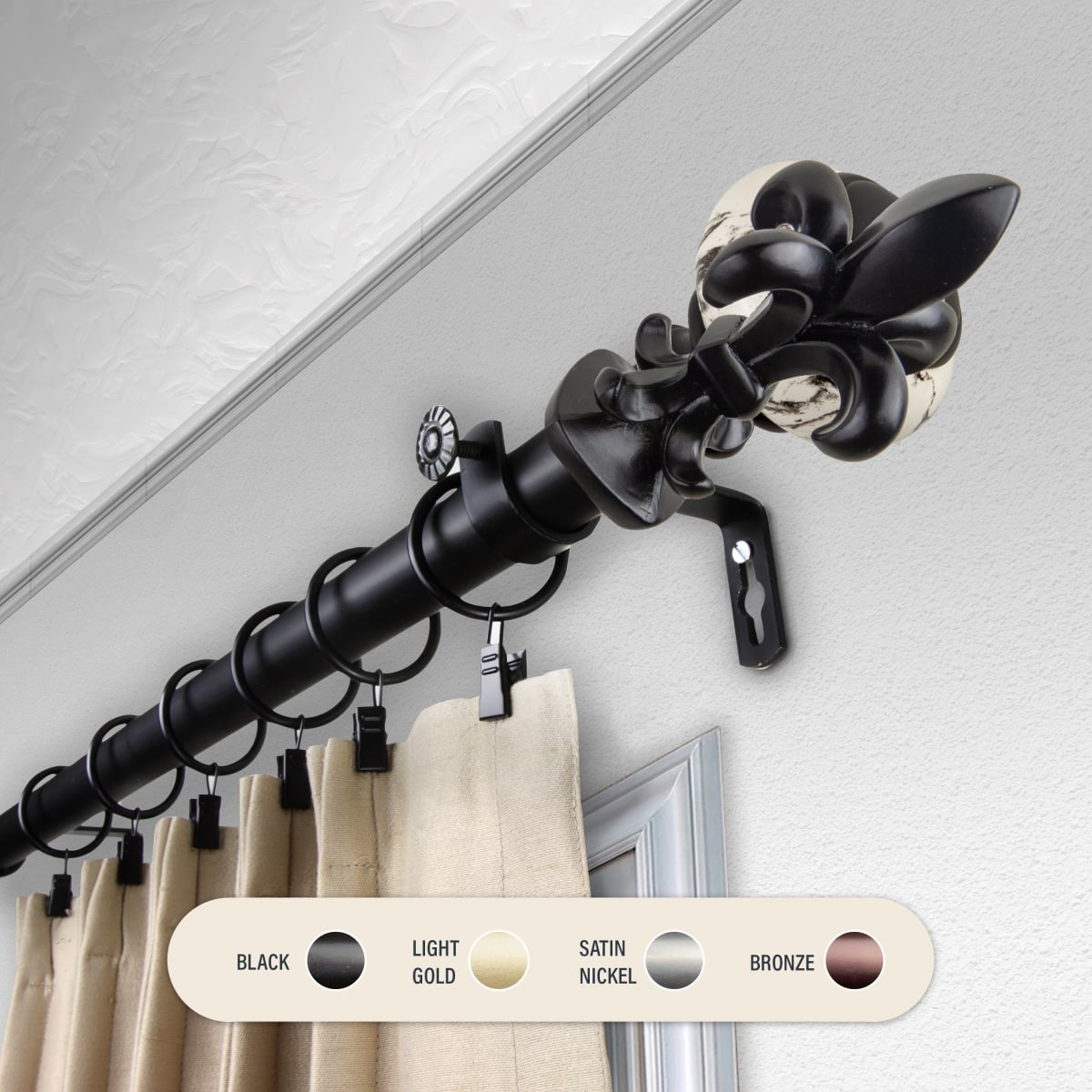 100-45-662 1 in. Silas Curtain Rod with 66 to 120 in. Extension, Black