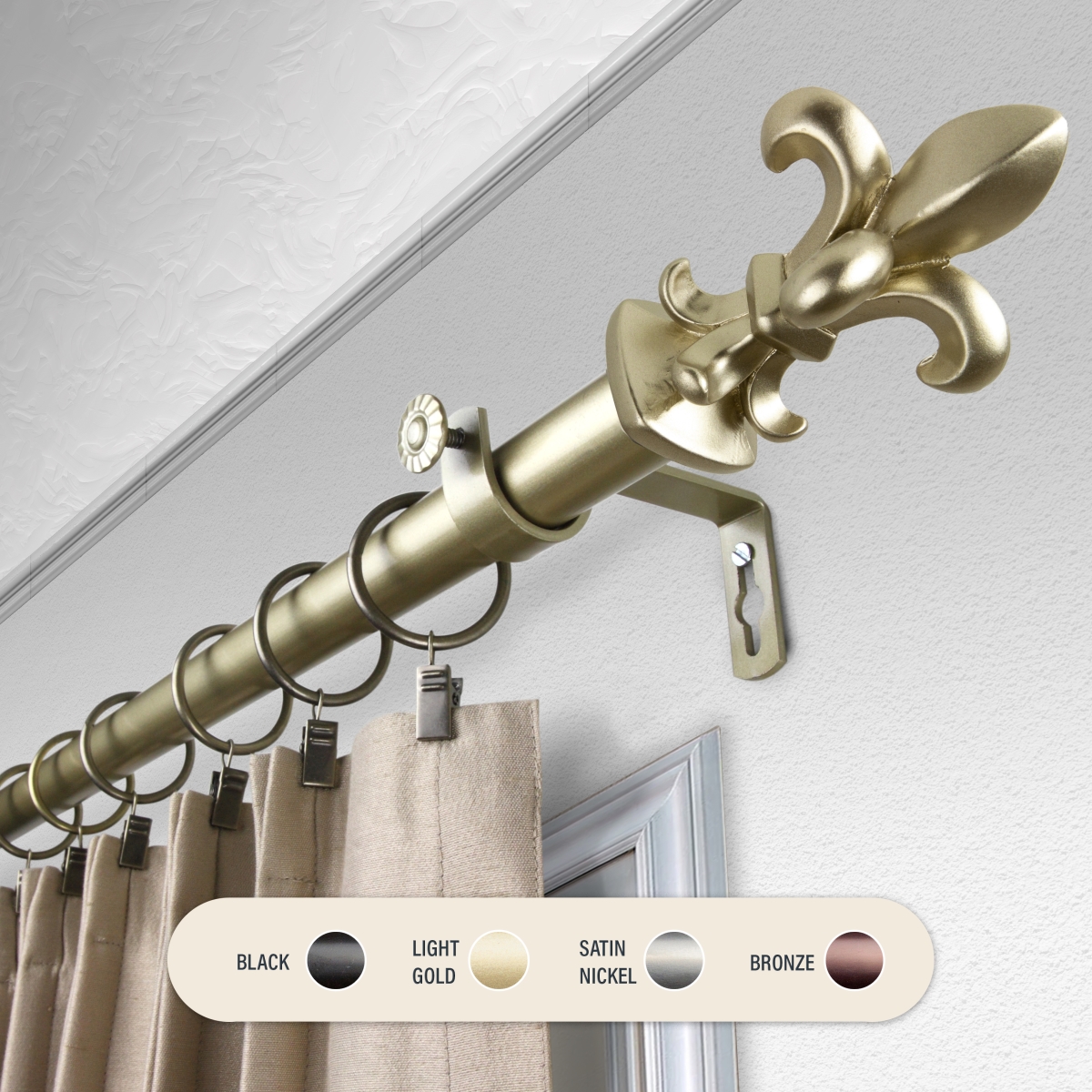 100-45-993 1 in. Silas Curtain Rod with 120 to 170 in. Extension, Gold