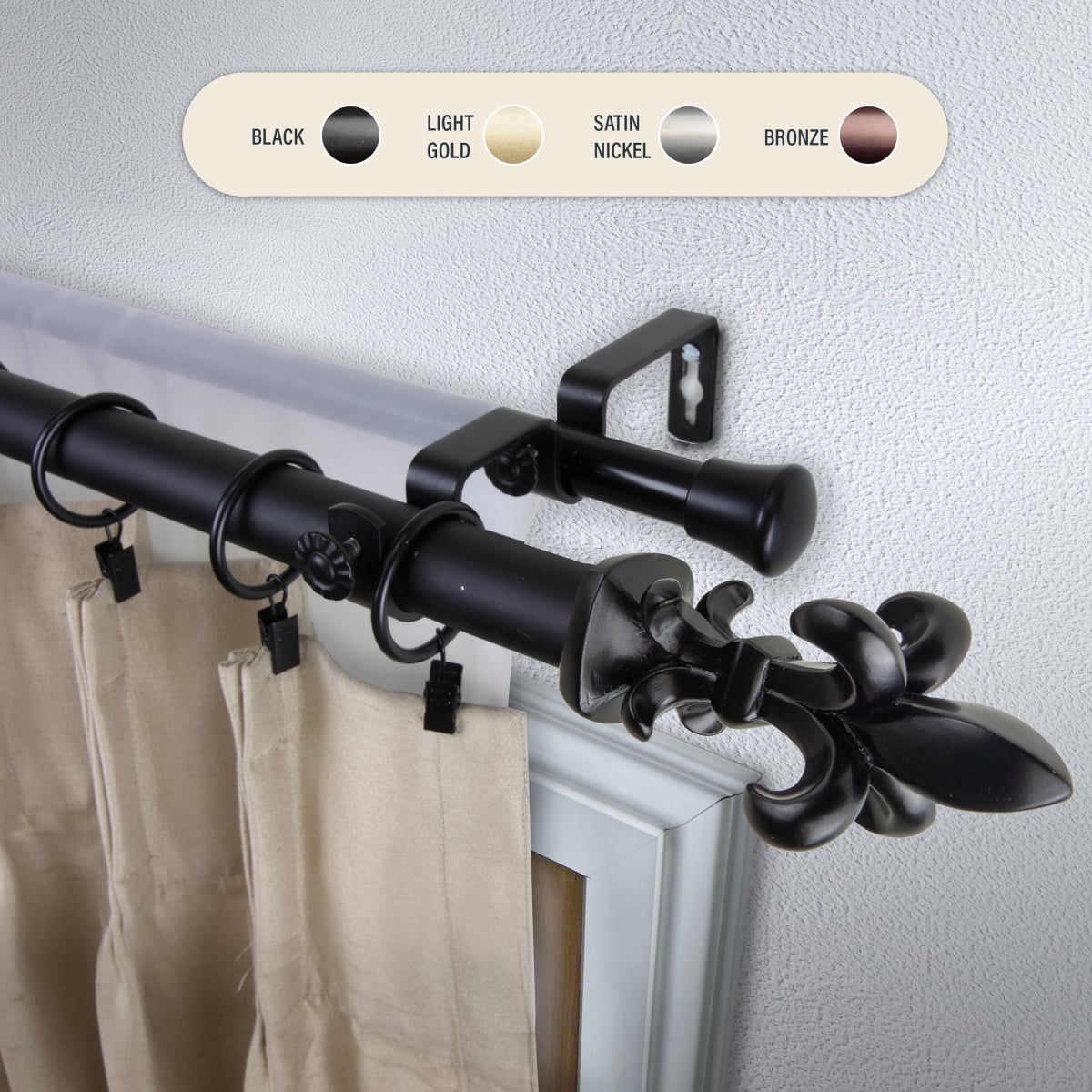 100-45-662-D 1 in. Silas Double Curtain Rod with 66 to 120 in. Extension, Black