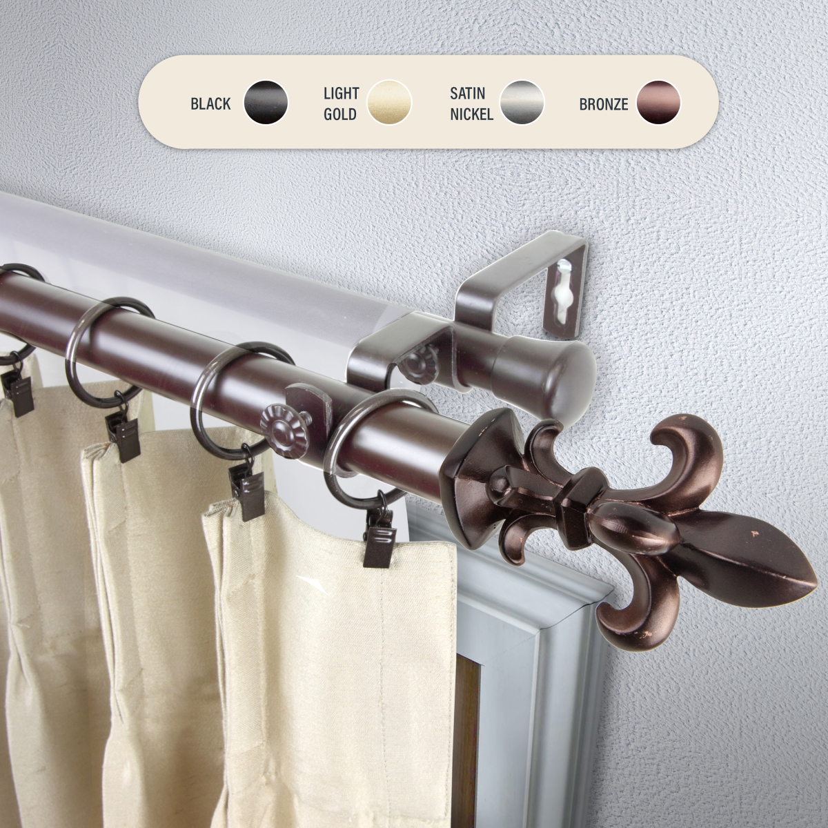 1 in. Silas Double Curtain Rod with 28 to 48 in. Extension, Bronze