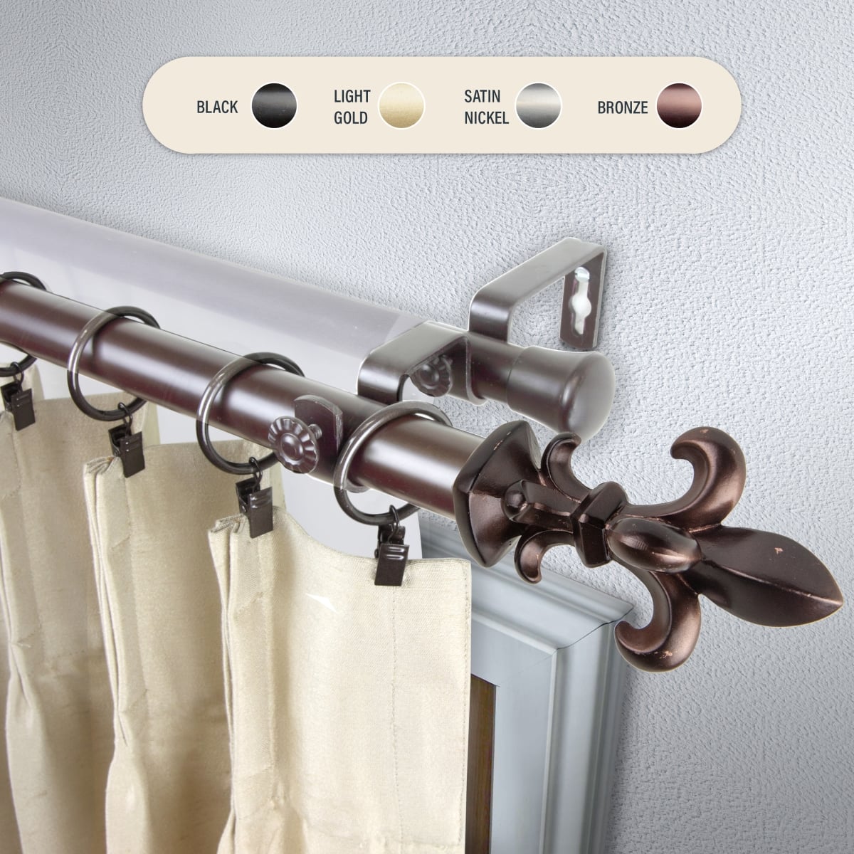 1 in. Silas Double Curtain Rod with 48 to 84 in. Extension, Bronze