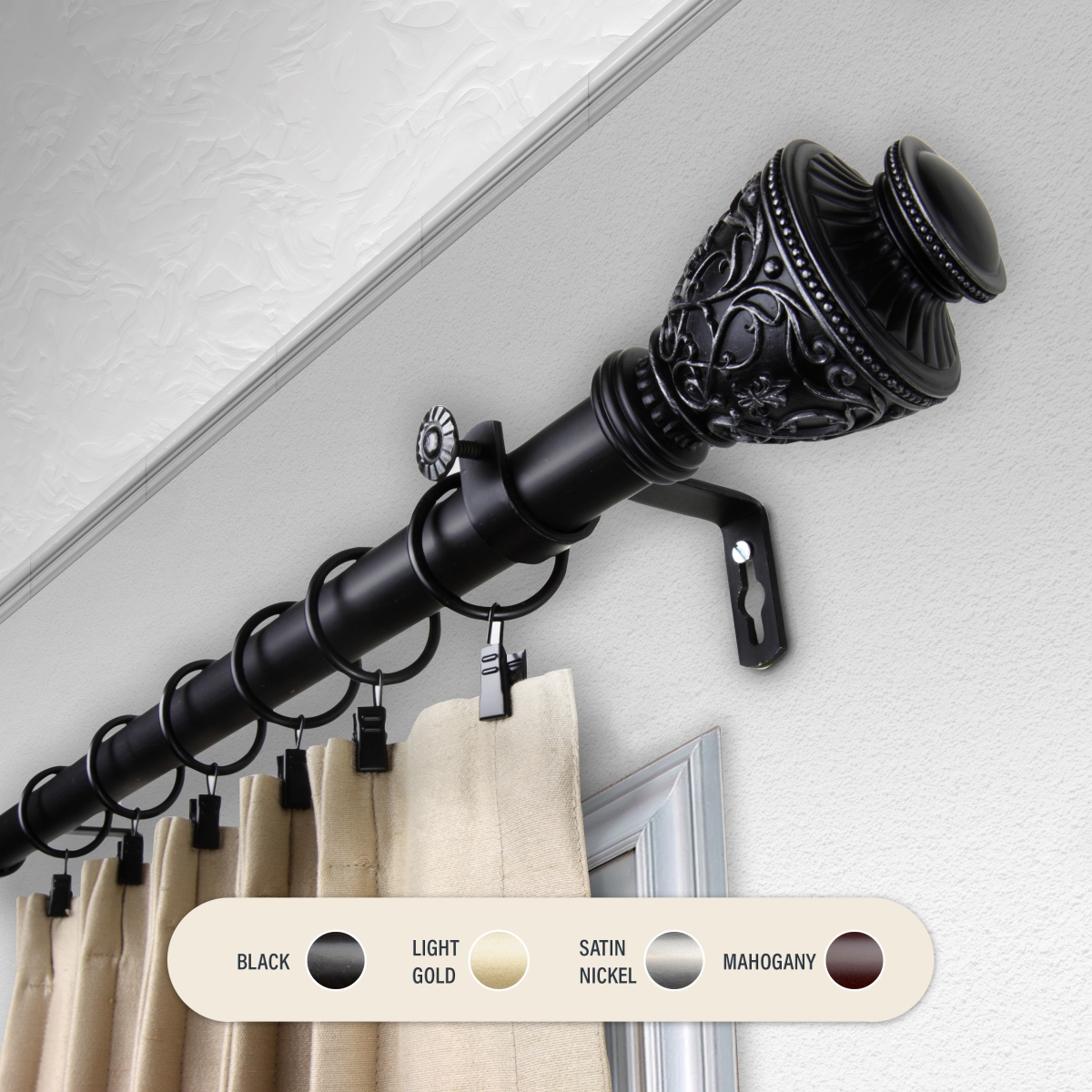 Picture of Central Design 100-09-482 1 in. Ron Curtain Rod with 48 to 84 in. Extension&#44; Black