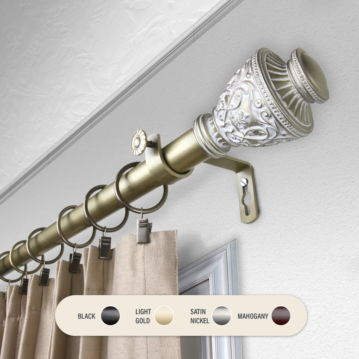 Picture of Central Design 100-09-283 1 in. Ron Curtain Rod with 28 to 48 in. Extension&#44; Light Gold