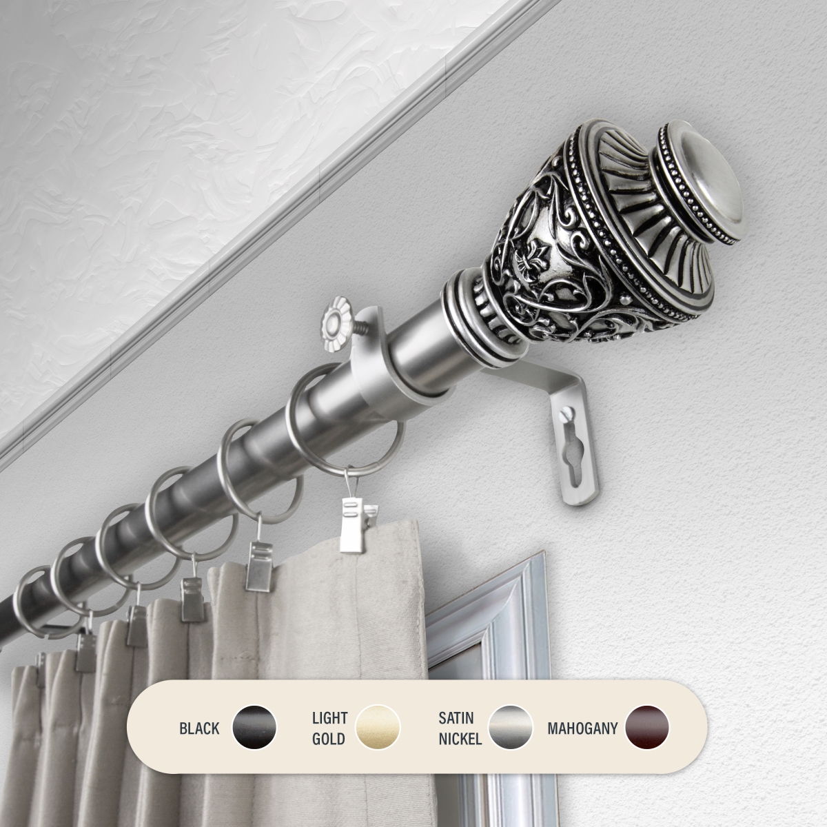 Picture of Central Design 100-09-665 1 in. Ron Curtain Rod with 66 to 120 in. Extension&#44; Satin Nickel