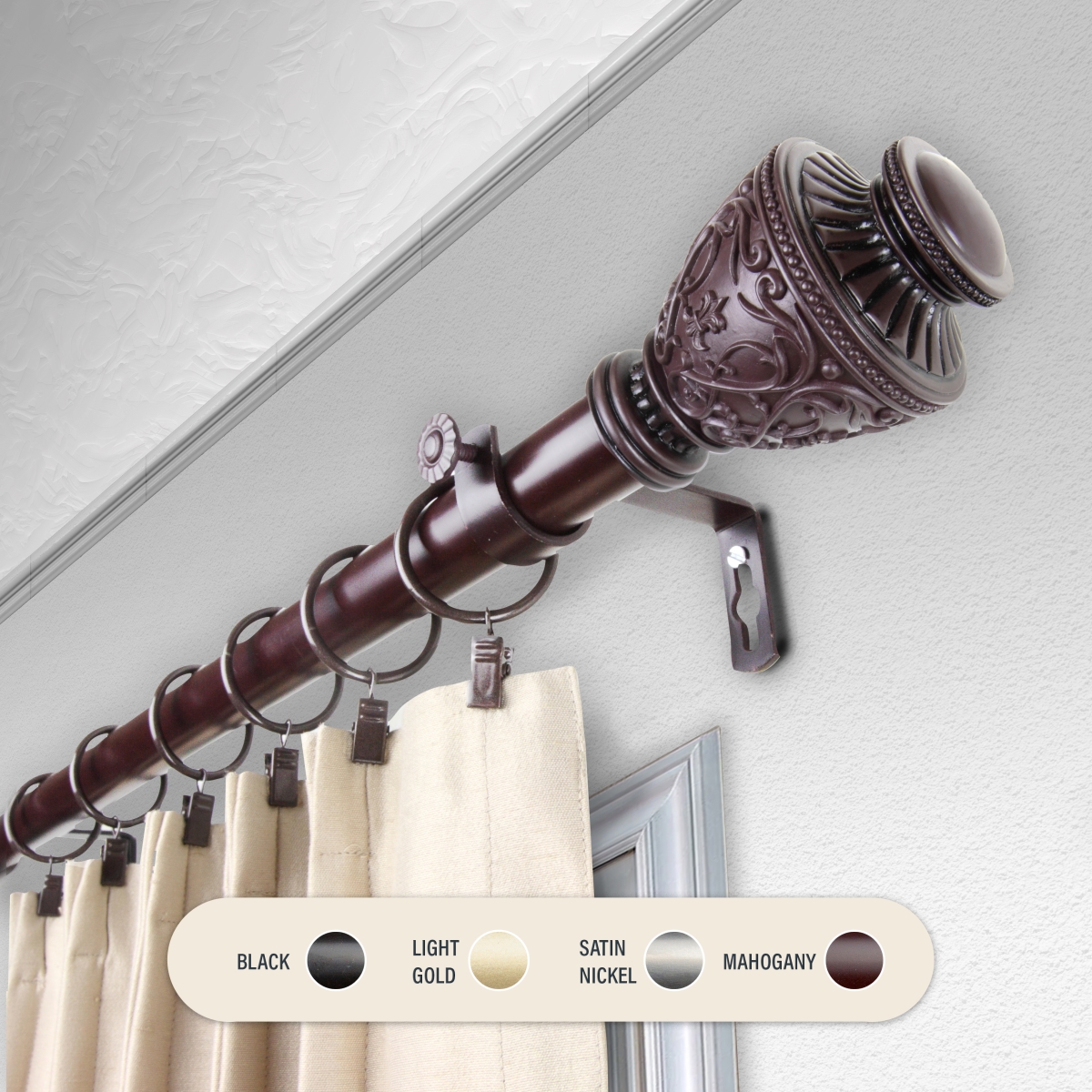 Picture of Central Design 100-09-666 1 in. Ron Curtain Rod with 66 to 120 in. Extension&#44; Mahogany