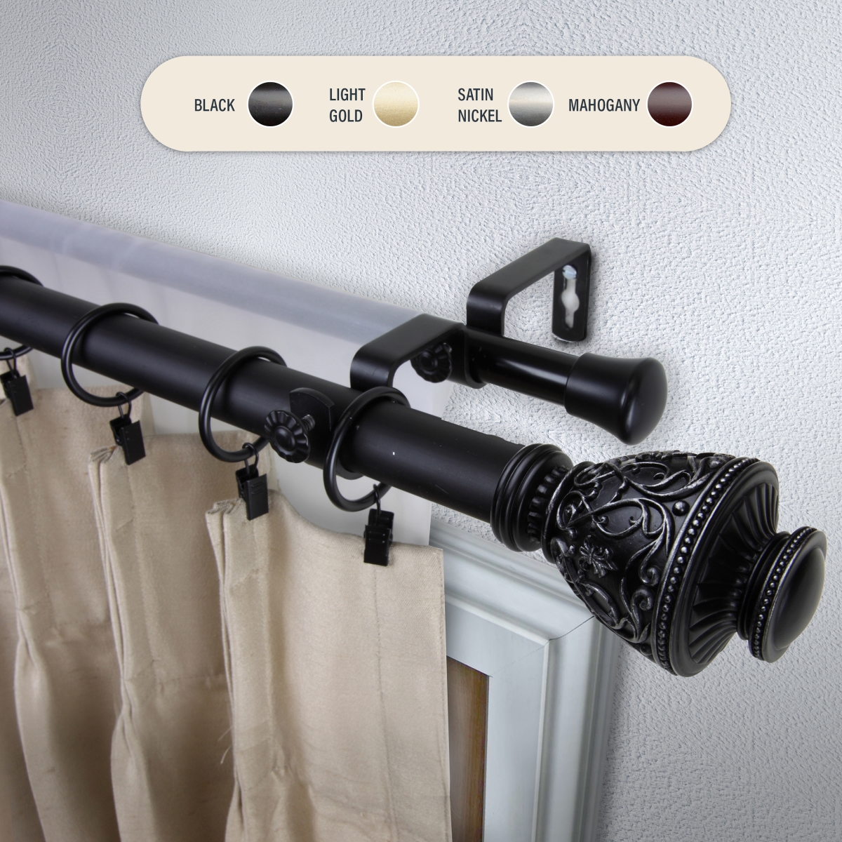 Picture of Central Design 100-09-662-D 1 in. Ron Double Curtain Rod with 66 to 120 in. Extension&#44; Black
