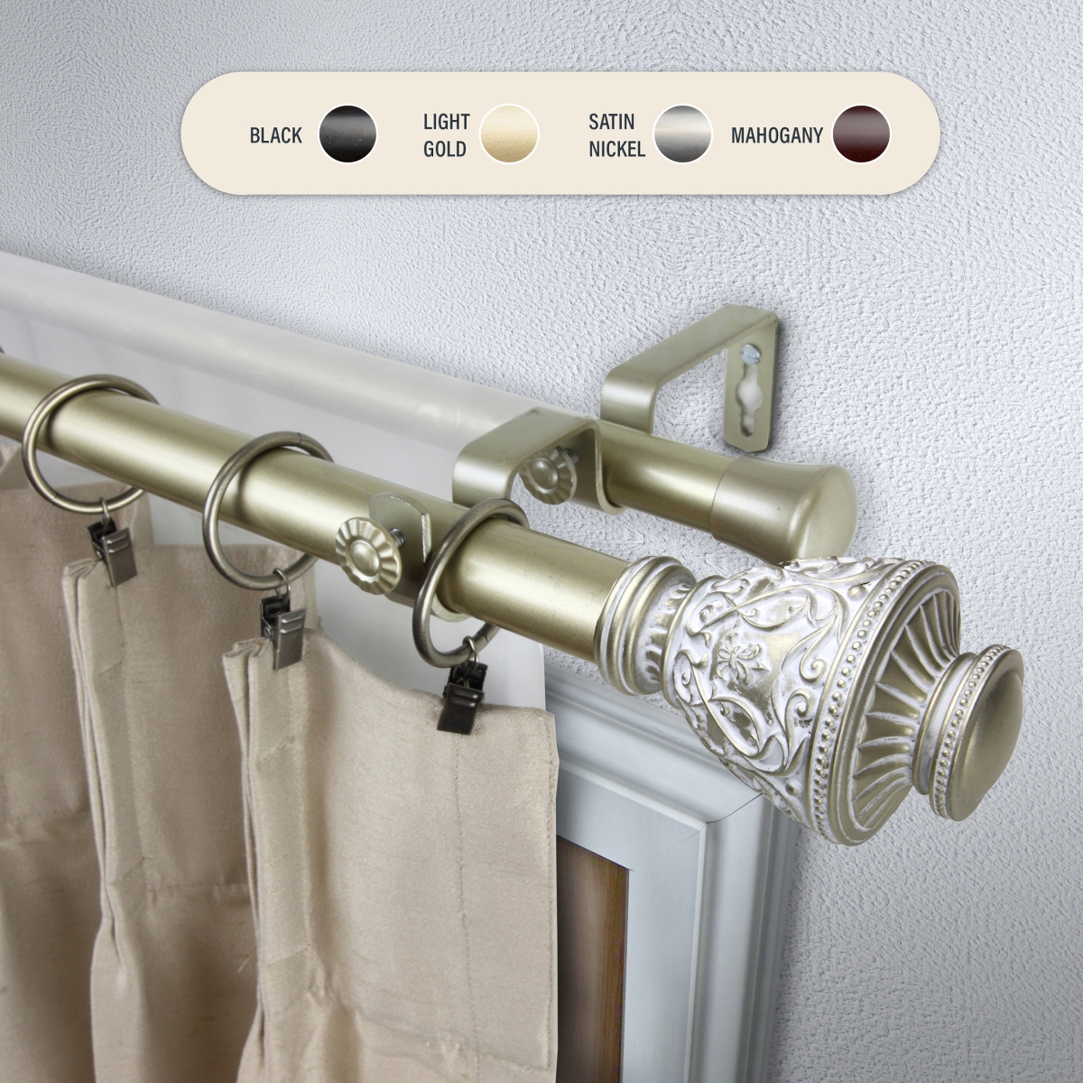 Picture of Central Design 100-09-283-D 1 in. Ron Double Curtain Rod with 28 to 48 in. Extension&#44; Light Gold