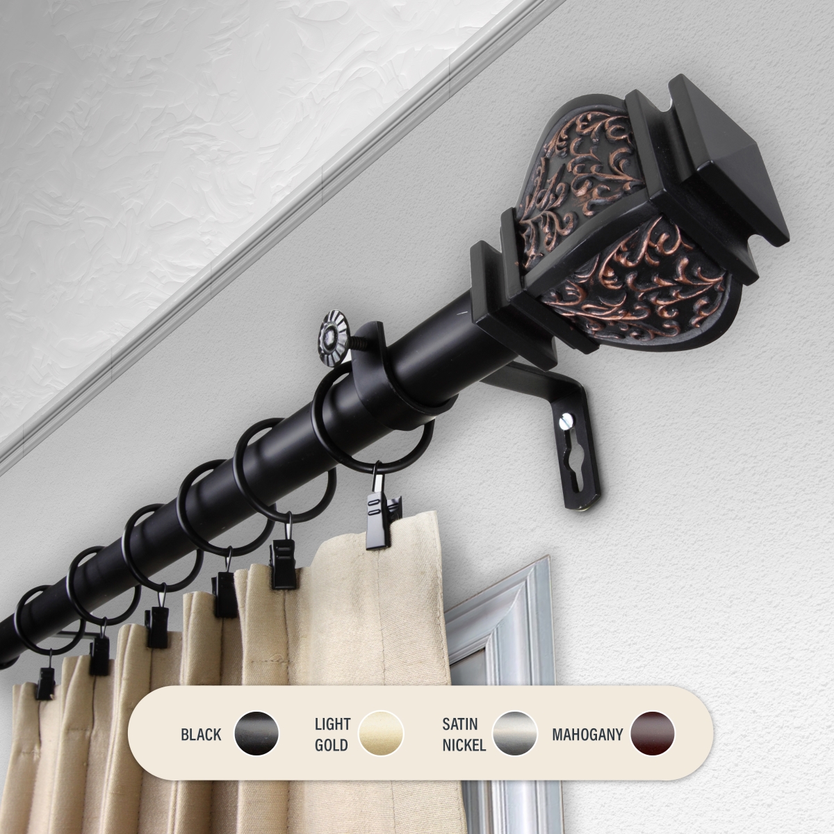 Picture of Central Design 100-14-482 1 in. Harrison Curtain Rod with 48 to 84 in. Extension&#44; Black