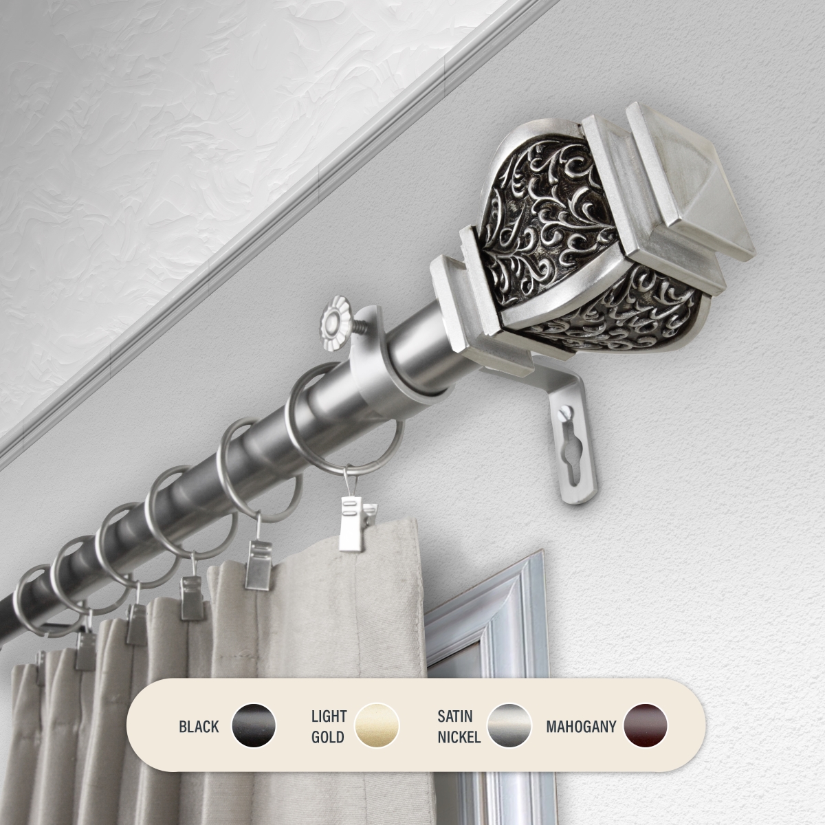 Picture of Central Design 100-14-485 1 in. Harrison Curtain Rod with 48 to 84 in. Extension, Satin Nickel