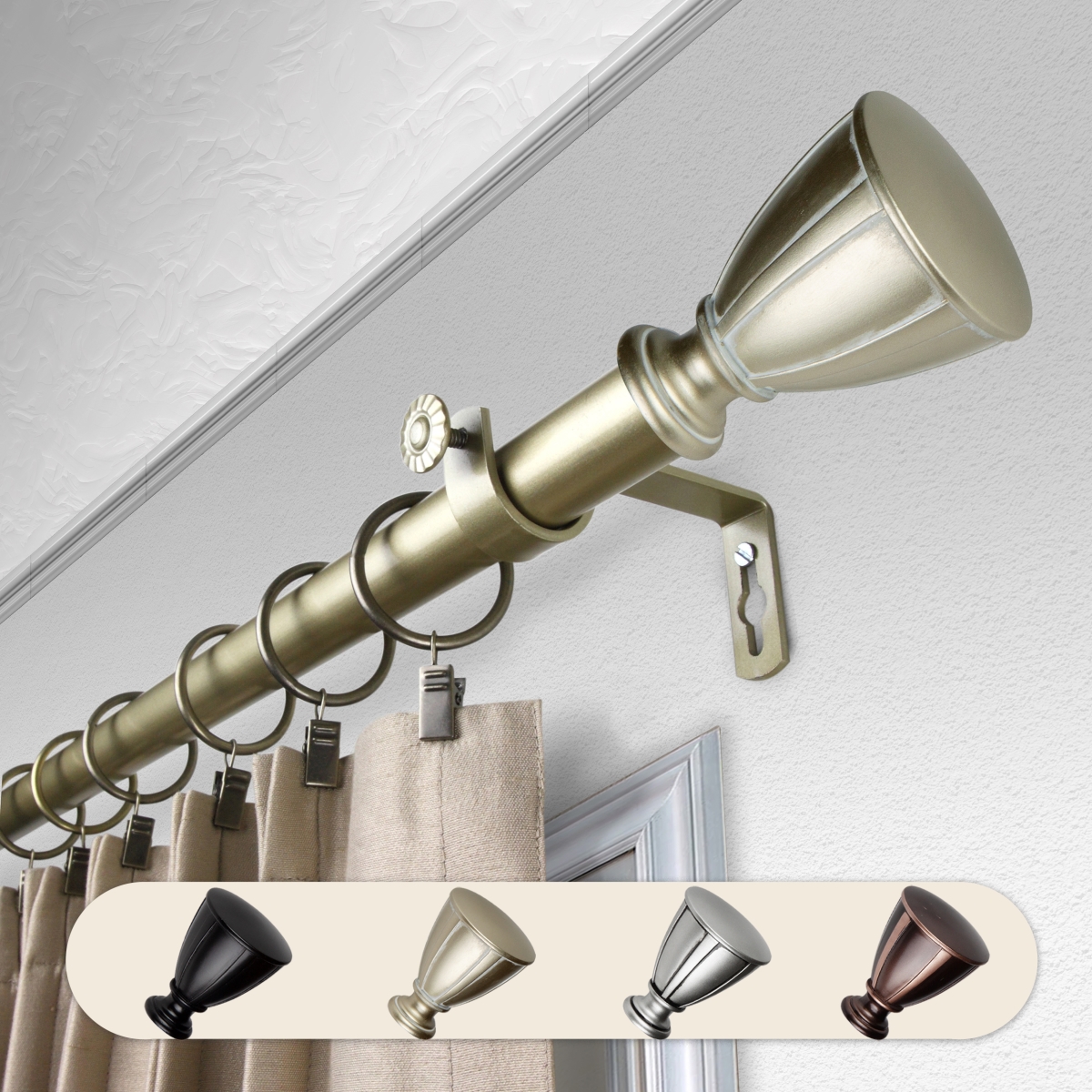 1 in. Dia. Maja Curtain Rod, Light Gold - 66-120 in.