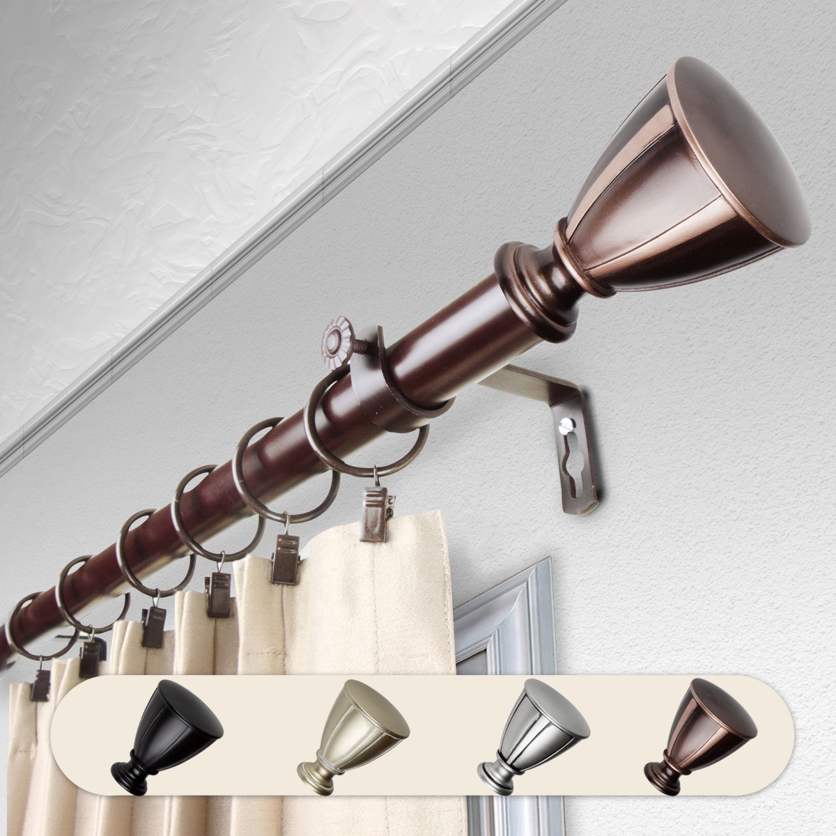 1 in. Dia. Maja Curtain Rod, Bronze - 48-84 in.