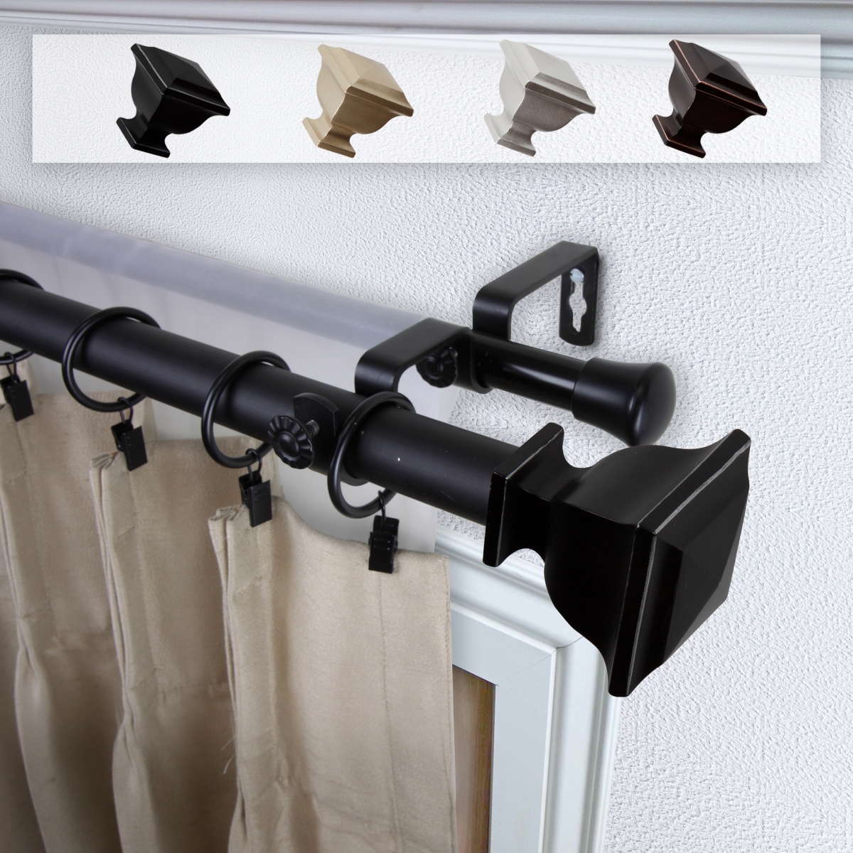 1 in. Dia. Isha Curtain Rod, Black - 48-84 in.