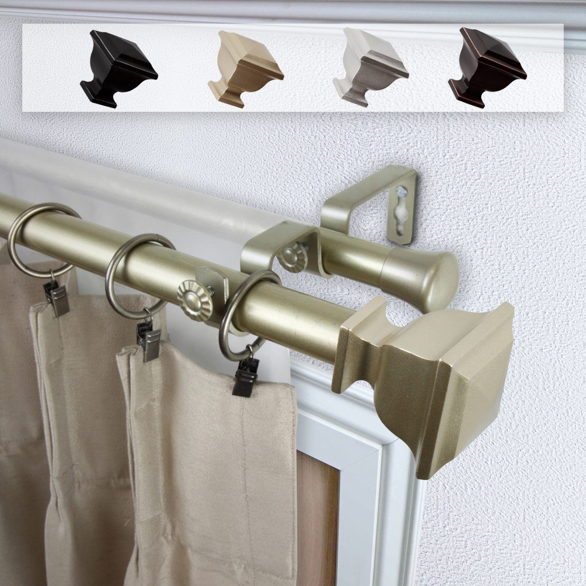 1 in. Dia. Isha Curtain Rod, Light Gold - 28-48 in.