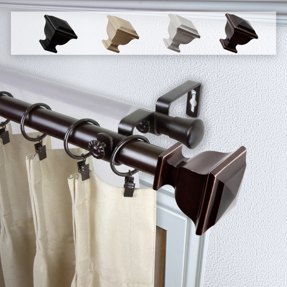 1 in. Dia. Isha Curtain Rod, Bronze - 48-84 in.