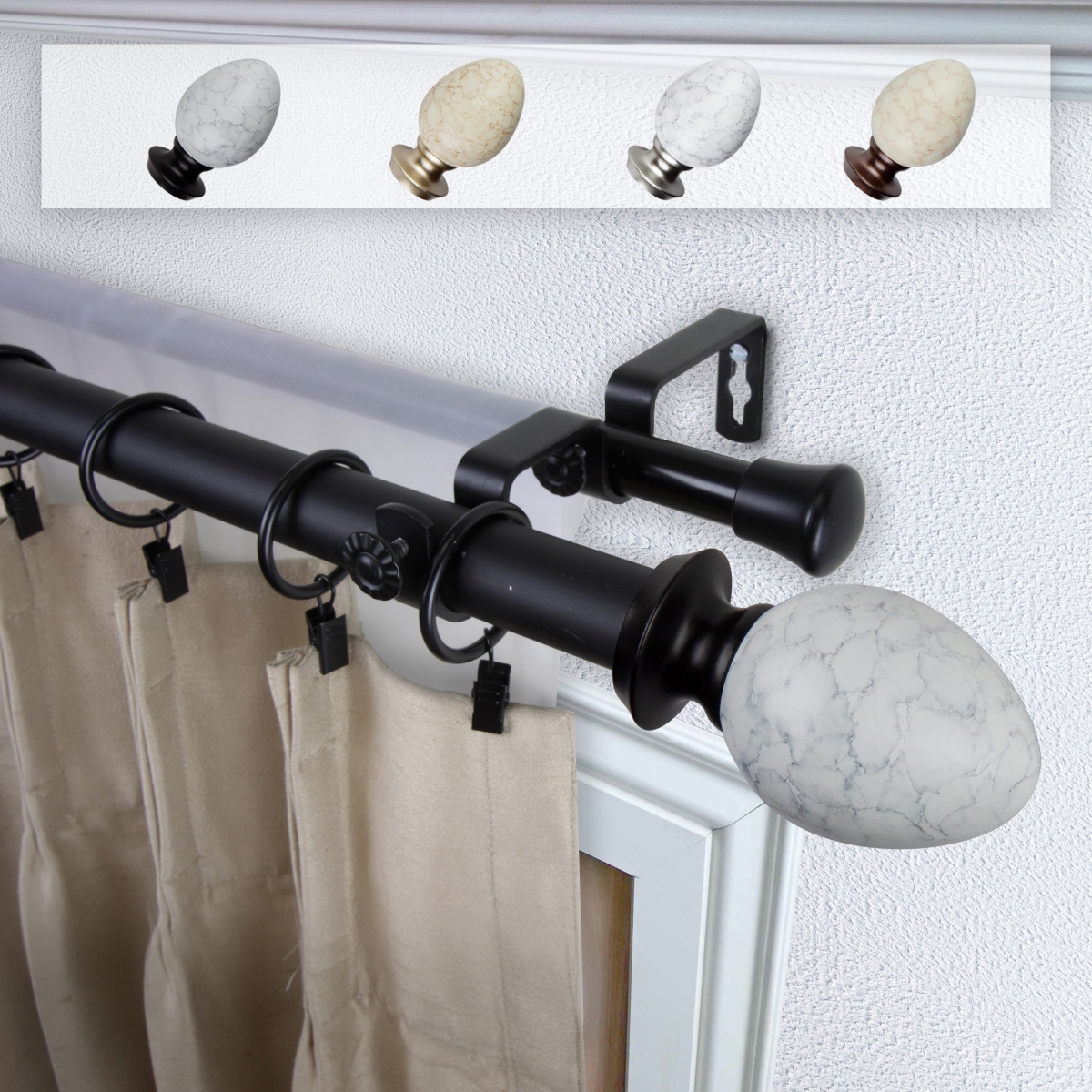 1 in. Dia. Afra Curtain Rod, Black - 28-48 in.