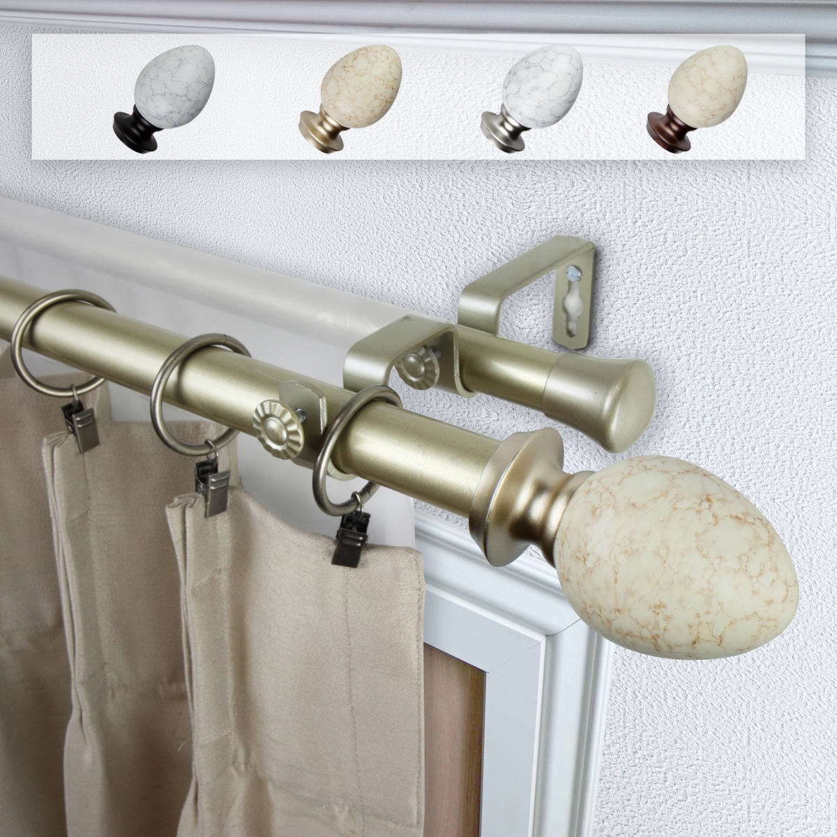 1 in. Dia. Afra Curtain Rod, Light Gold - 48-84 in.