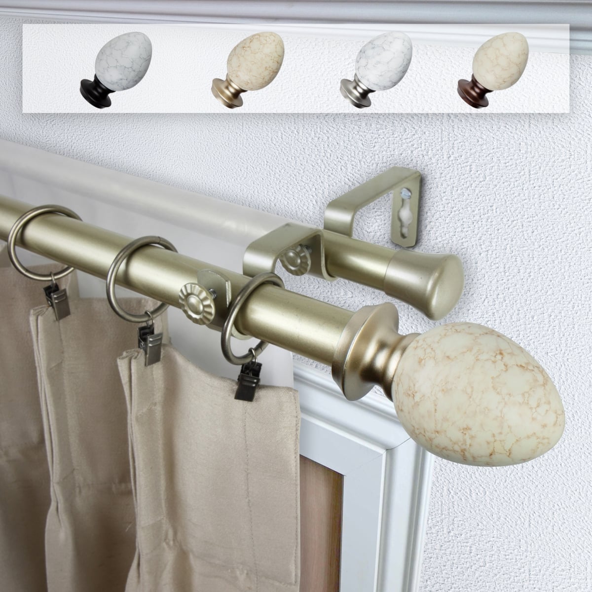 1 in. Dia. Afra Curtain Rod, Light Gold - 120-170 in.